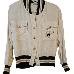 Woman's Lightweight White Linen jacket Outer Space theme size S